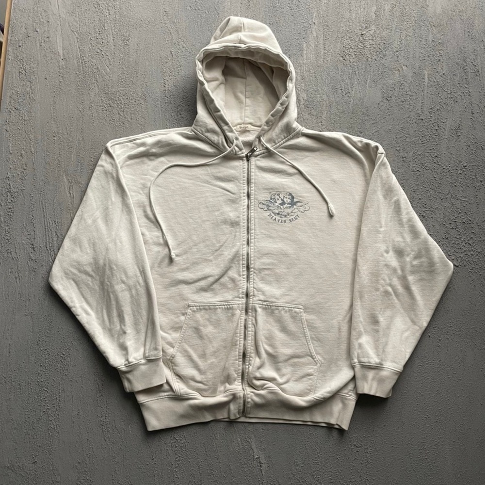 Vintage Heaven Sent Cherub Zip Up Hoodie Women One Size Cream Y2K John Galt
